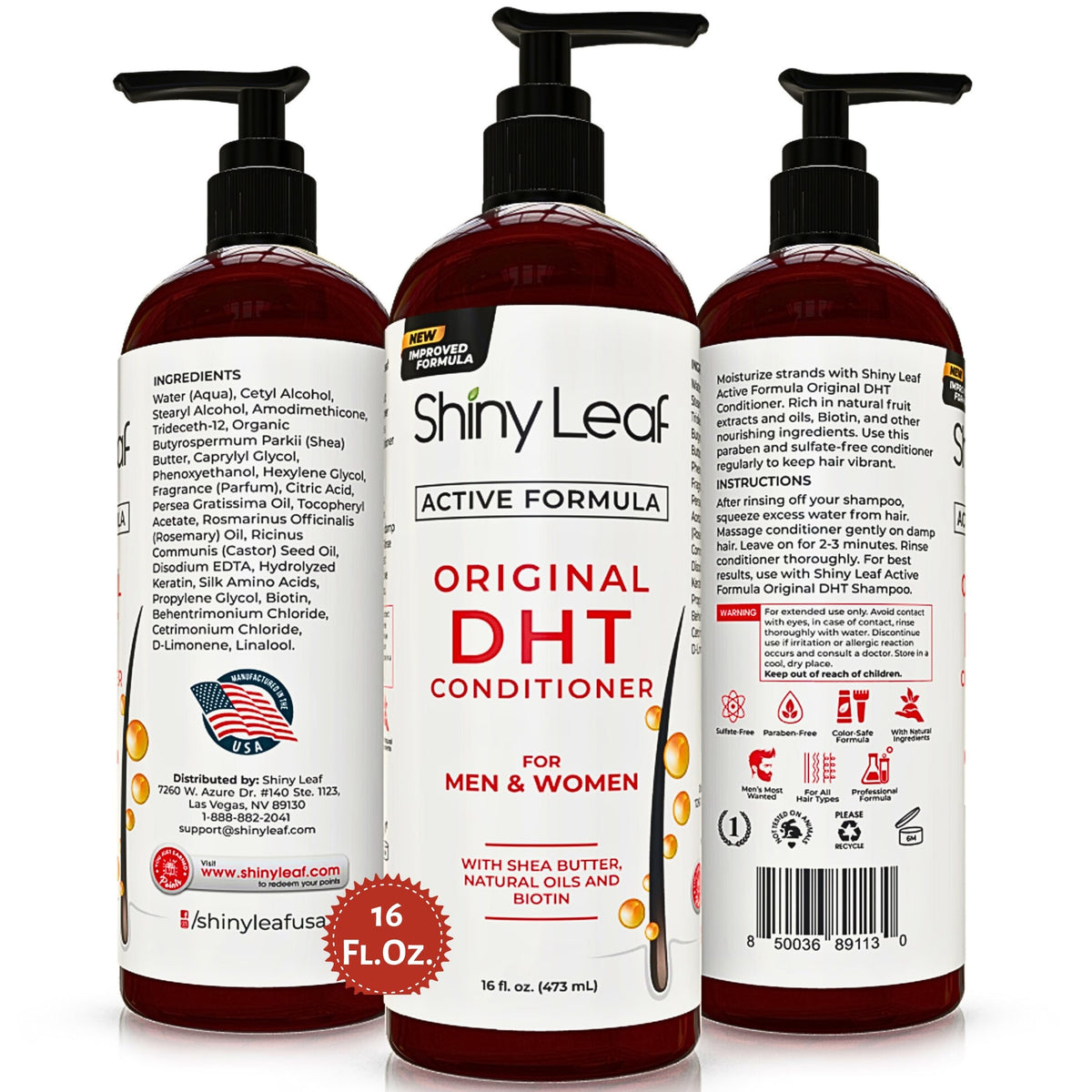 Shiny Leaf bottle on bathroom shelf conveying a premium routine