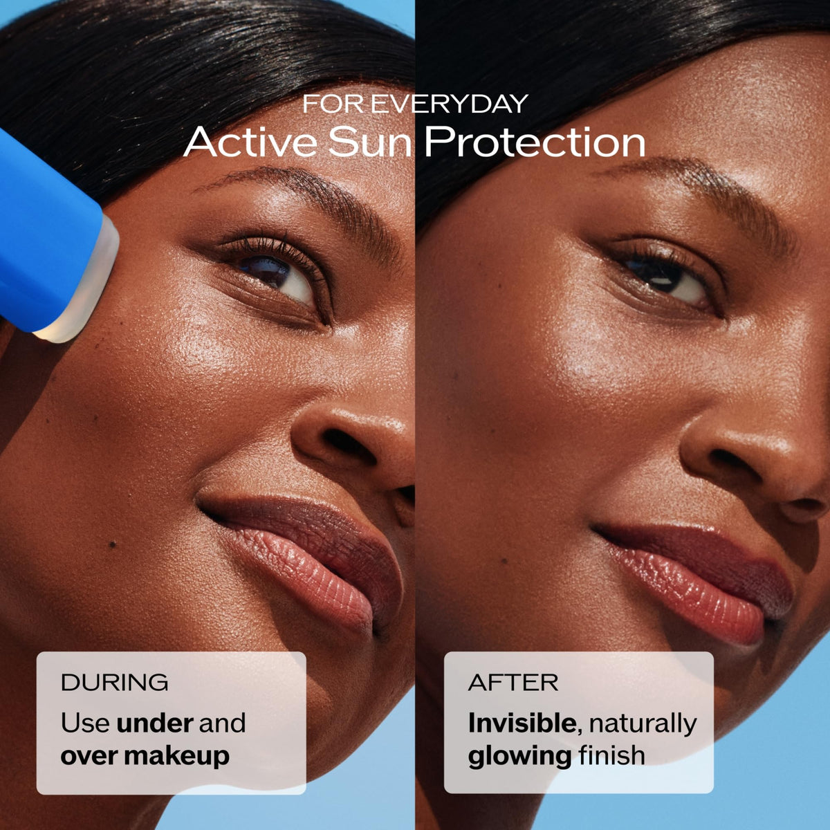 Shiseido application on face demo showing seamless invisible protection