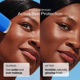 Shiseido application on face demo showing seamless invisible protection