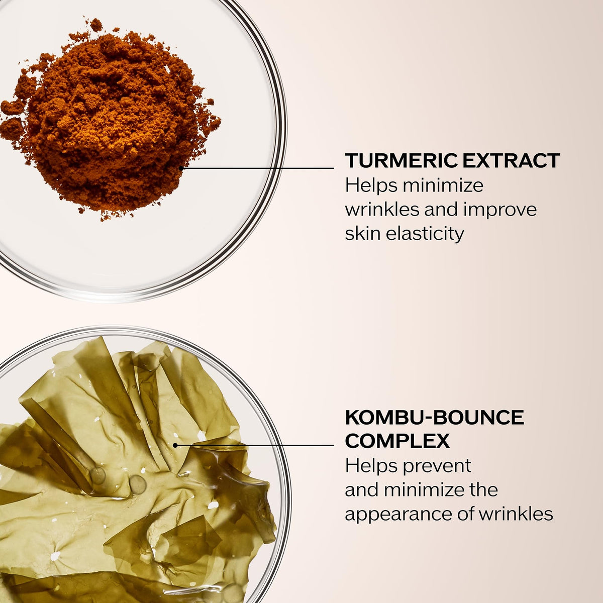 Shiseido Benefiance ingredient complex display highlighting KOMBU-Bounce algae and turmeric benefits