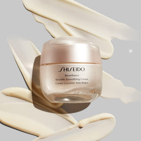 Shiseido Benefiance in bathroom routine setting illustrating daily use benefit and ritual