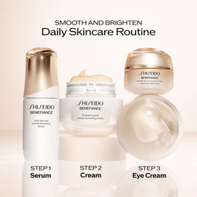 Shiseido Benefiance on bedside table at night showing evening routine hydration benefit