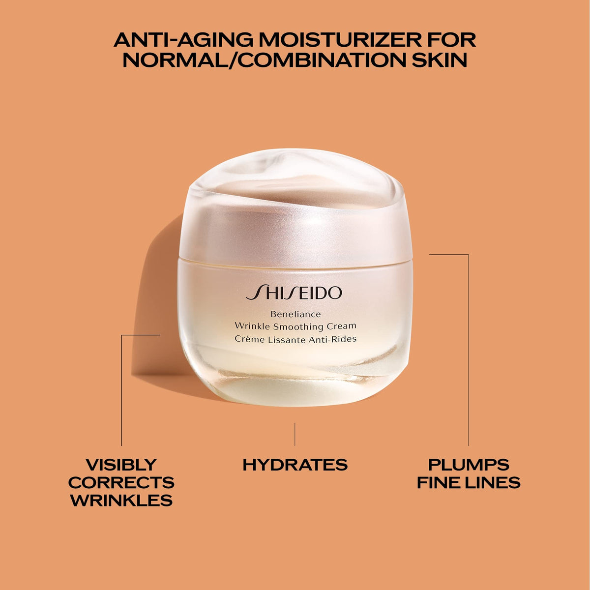 Shiseido Benefiance next to a 50 mL scale showing compact travel-friendly benefit
