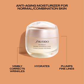 Shiseido Benefiance next to a 50 mL scale showing compact travel-friendly benefit