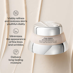 Shiseido applying cream to neck, demonstrating smoothing and lifting effect