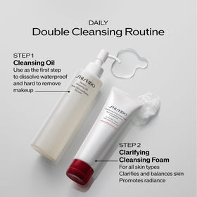 Shiseido cleanser held in hand to show 125 mL size and portable daily routine convenience