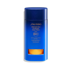 Shiseido clear stick front packaging showing compact SPF convenience