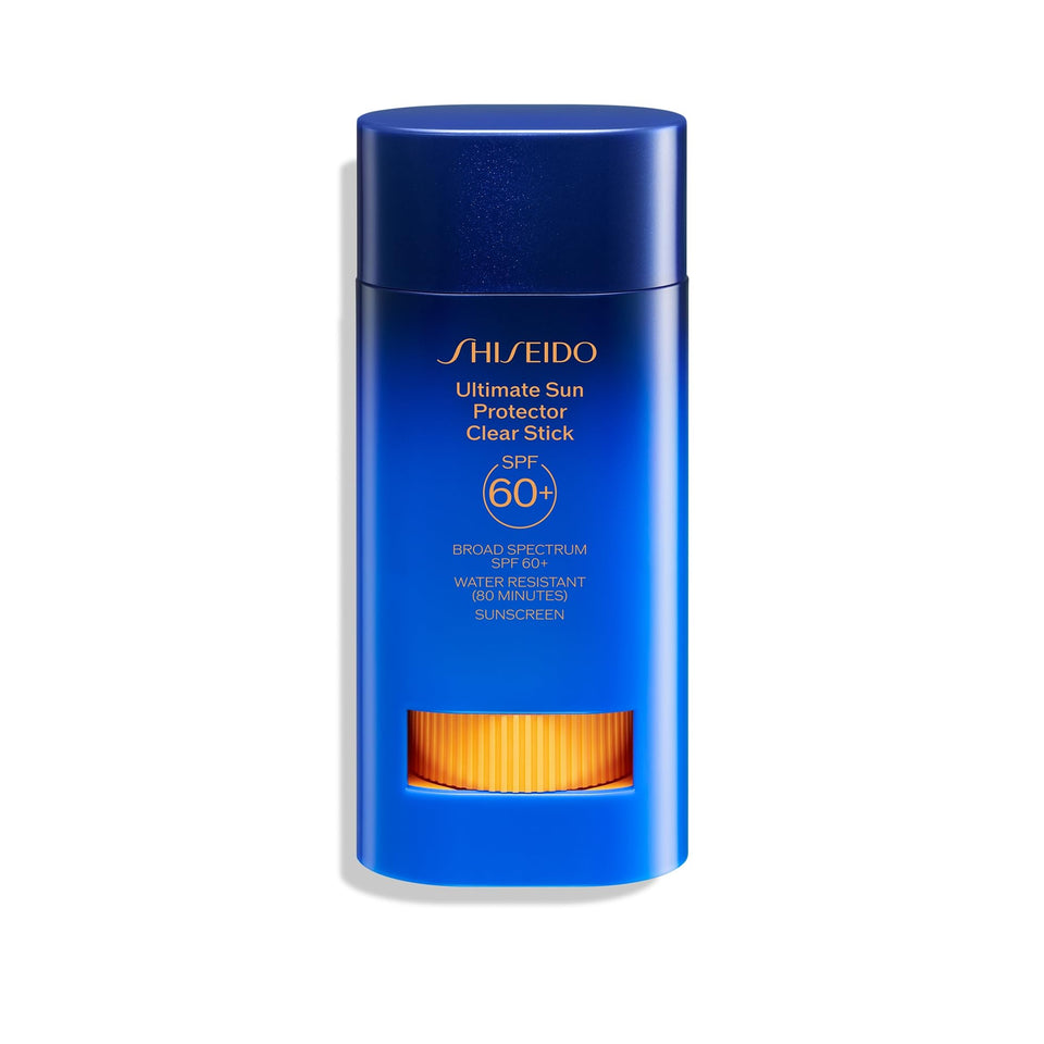 Shiseido clear stick front packaging showing compact SPF convenience