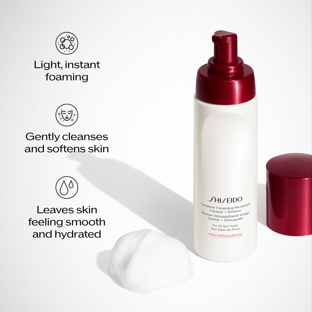 Shiseido bottle being dispensed into hand for easy application