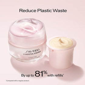 Shiseido 50 mL jar next to common object for scale benefit: clear size reference
