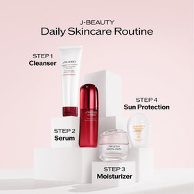 Shiseido neck application showing upward sweep technique for extended hydration benefit: smooth neck