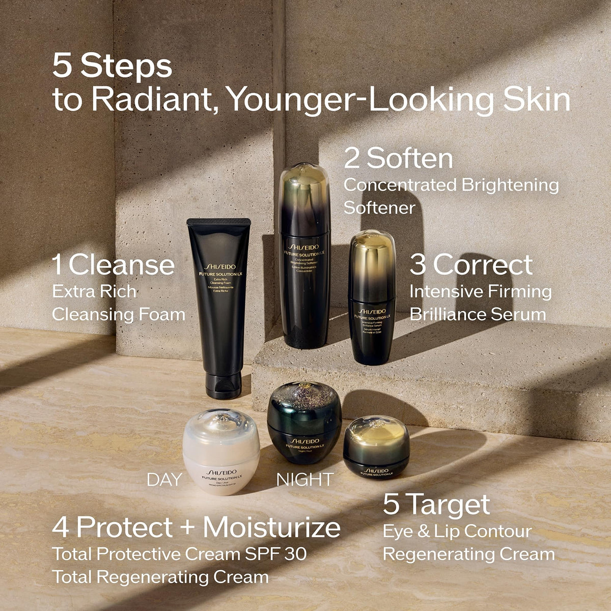 Shiseido label ingredients close-up highlighting Enmei Herb and NMT benefits