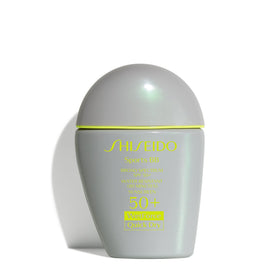 Shiseido front packaging showing SPF50 protection and compact size for travel