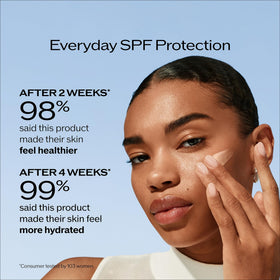 Shiseido sunscreen dispensed on hand demonstrating oil-free finish