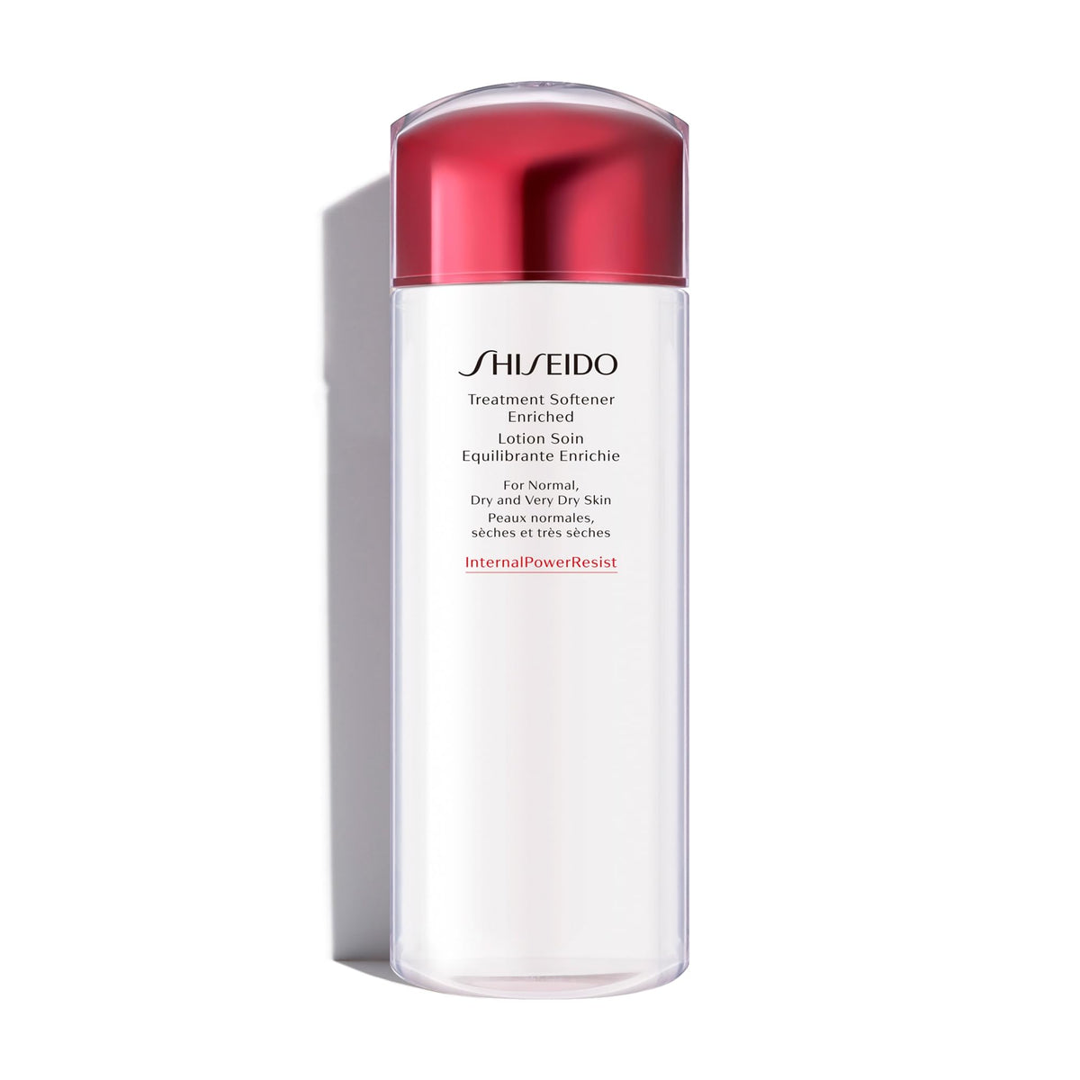 Shiseido bottle front view showing label and elegant design for premium hydration