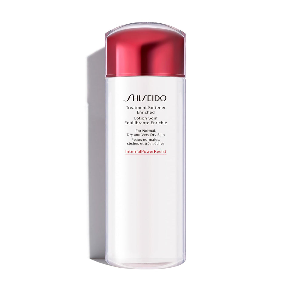 Shiseido bottle front view showing label and elegant design for premium hydration