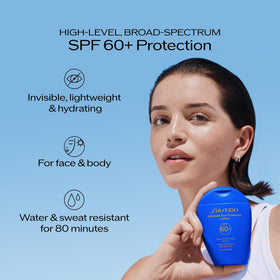 Shiseido used on arm at beach showing water-activated resilient veil