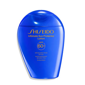 Shiseido bottle front packaging showing SPF 60 and 150 mL, clear protection