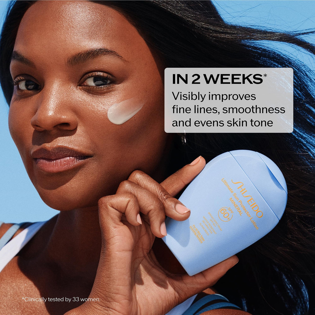 Shiseido closeup of lotion texture illustrating lightweight spreadability