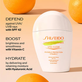 Shiseido sunscreen applied on cheek demonstrating no-shine makeup base