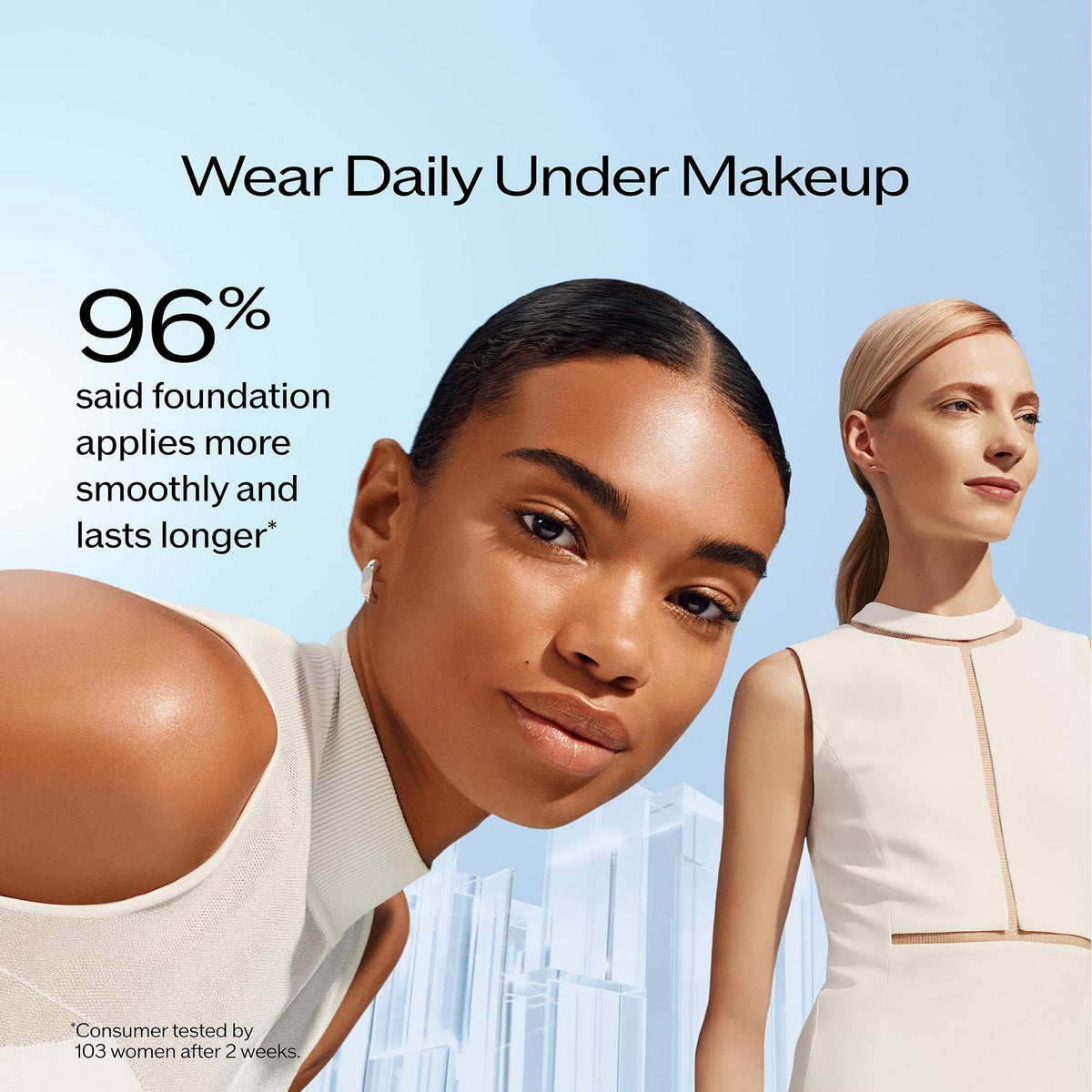 Shiseido blended into skin demonstrating clear, non-greasy finish