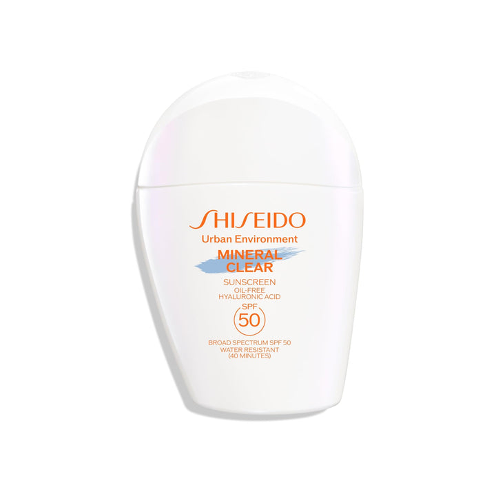 Shiseido front packaging showing SPF 50 and clear finish benefit
