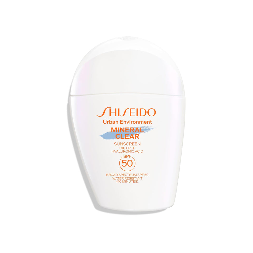 Shiseido front packaging showing SPF 50 and clear finish benefit