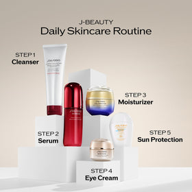 Shiseido jar and box on white surface suggesting gifting and quality
