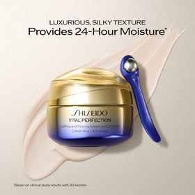 Shiseido vital perfection label closeup showing key actives and clarity benefit