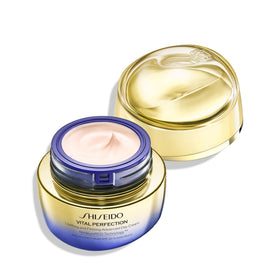 Shiseido Vital Perfection on a bathroom counter portraying everyday luxury use