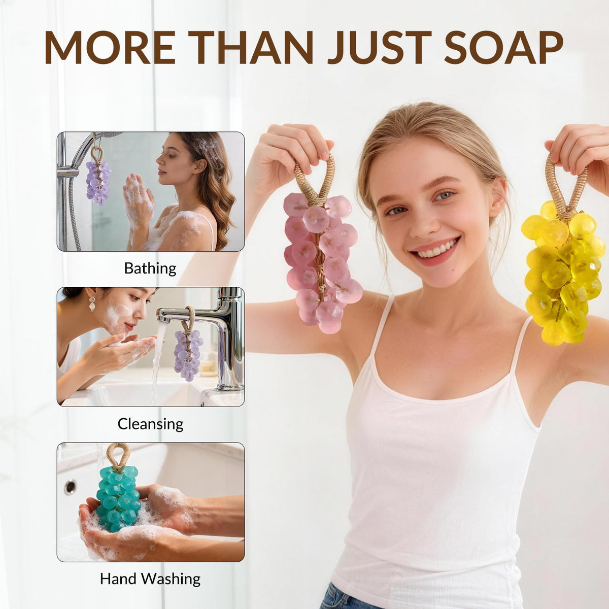 SHLLON hanging grape soap in shower keeps surfaces tidy and dries faster