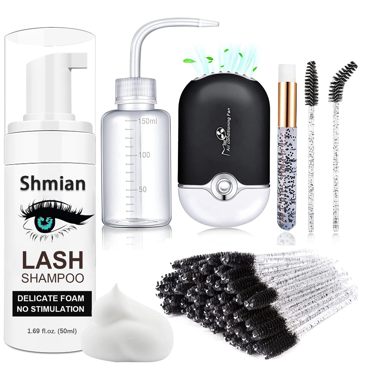 Shmian front packaging showing complete lash shampoo kit benefits