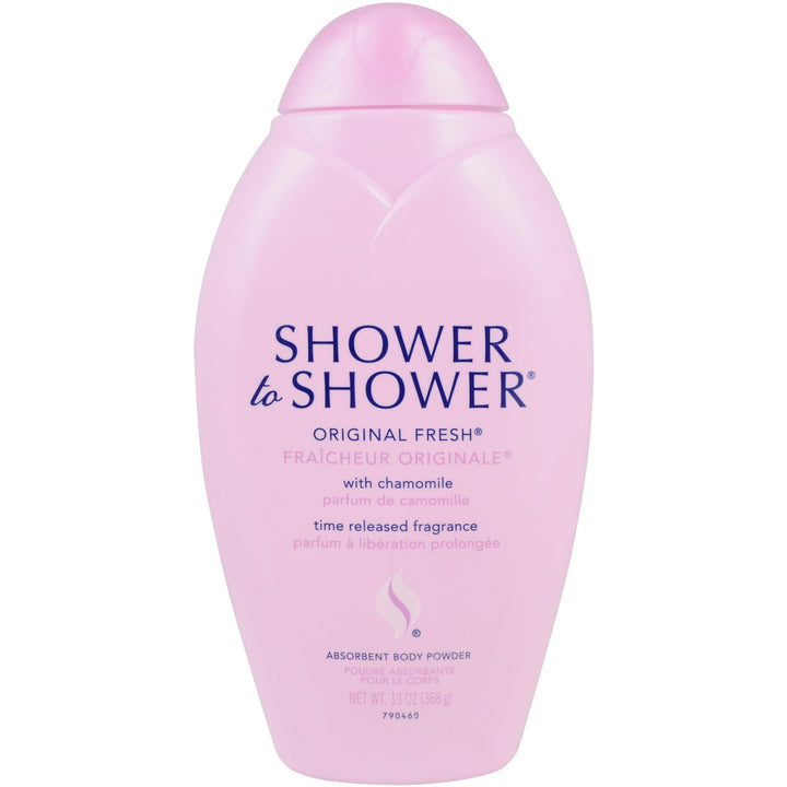 Shower To Shower front jar showing chamomile scent and long-lasting freshness