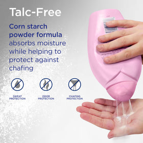 Shower To Shower powder in hand demonstrating easy application and dry comfort