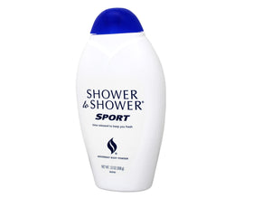 Shower To Shower in hand applying powder offering dry comfort during activity