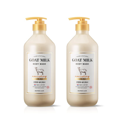 SHOWERMATE front packaging showing goat milk and manuka honey for nourishing cleanse