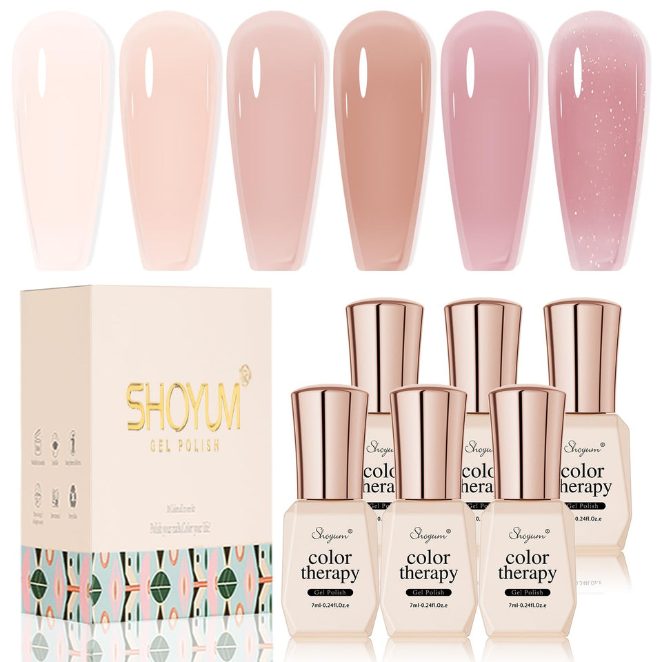 SHOYUM front packaging showing six jelly nude bottles and label, neat presentation