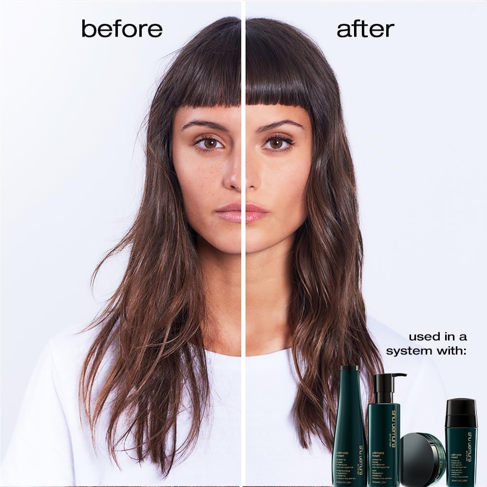 shu uemura art of hair applying mask to mid-lengths demonstrating smoother results