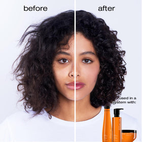 shu uemura art of hair pump and label highlighting product details benefit