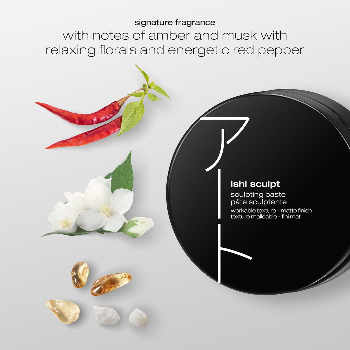 shu uemura art of hair paste in hand demonstrating compact size and travel-friendly benefit