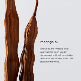 shu uemura moringa and red algae ingredients display, highlights nourishing protection