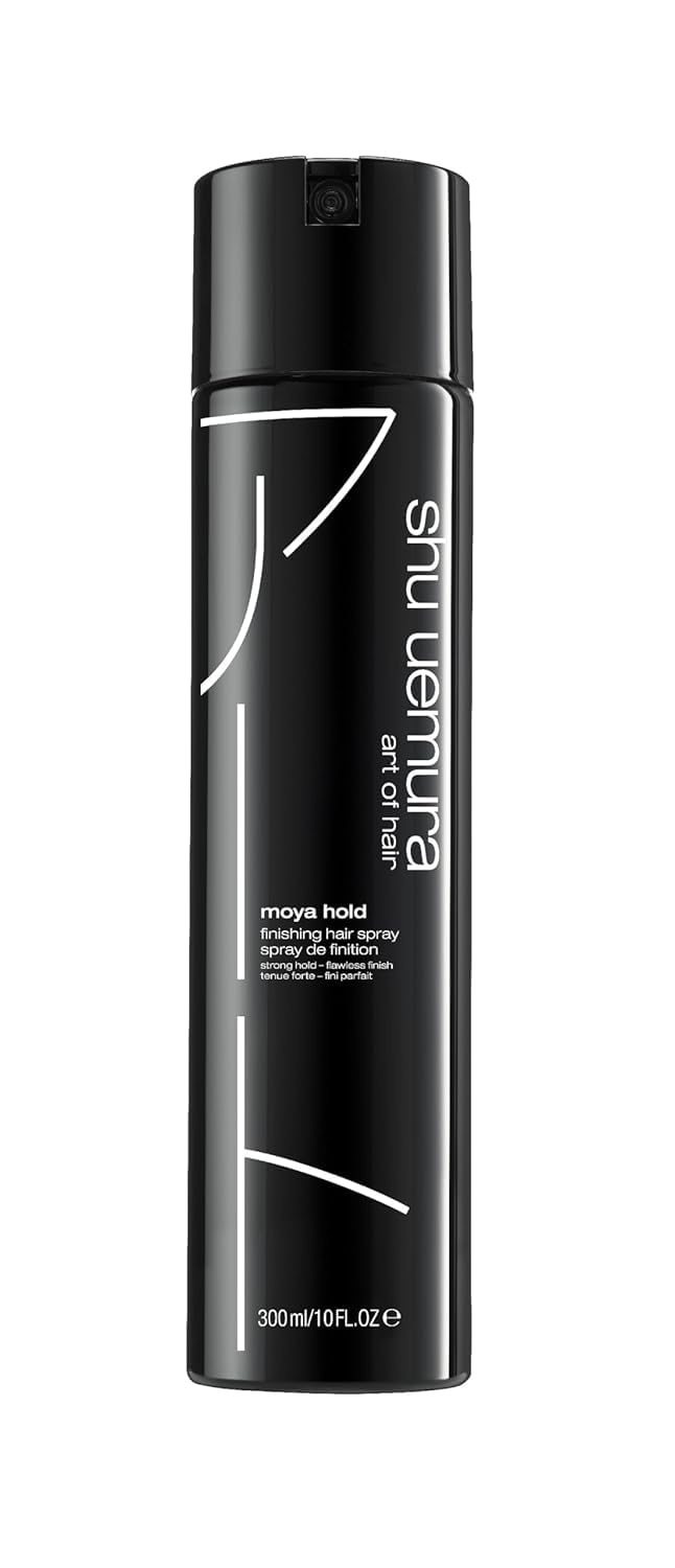 shu uemura art of hair bottle front packaging showing sleek design and hold benefit