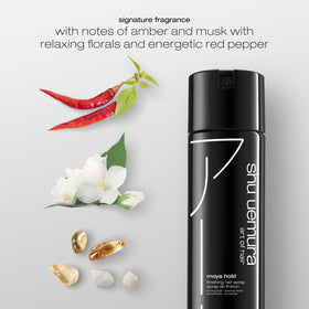 shu uemura art of hair on a model with updo demonstrating secure shine and definition