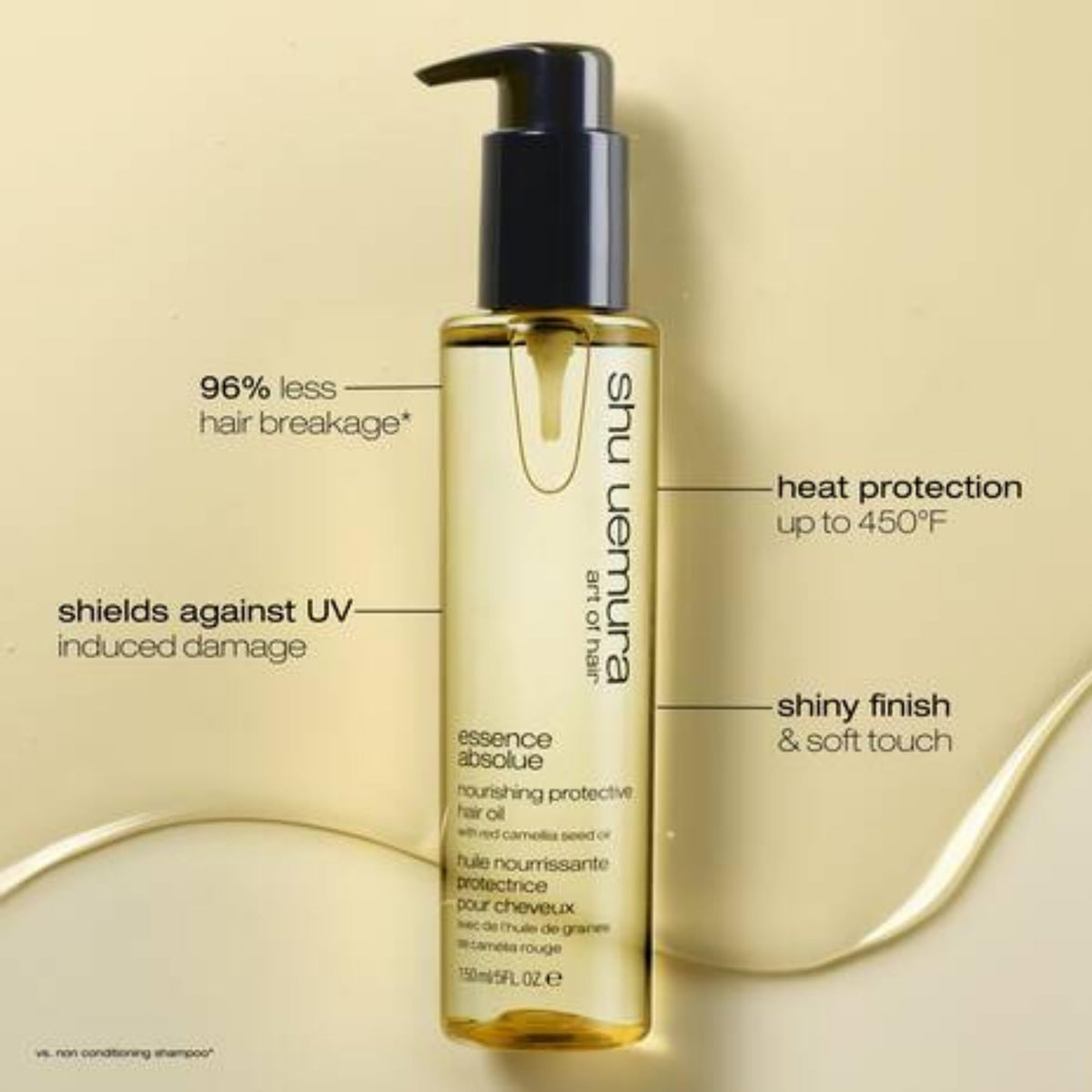 shu uemura art of hair pump dispenser detail for controlled, mess-free dosing