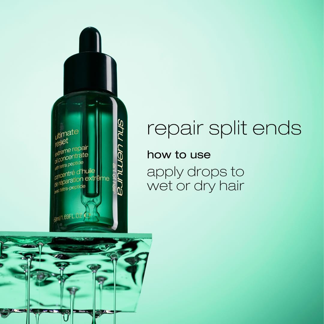 shu uemura before and after hair ends showing reduced splits and smoother tips