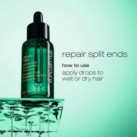 shu uemura before and after hair ends showing reduced splits and smoother tips