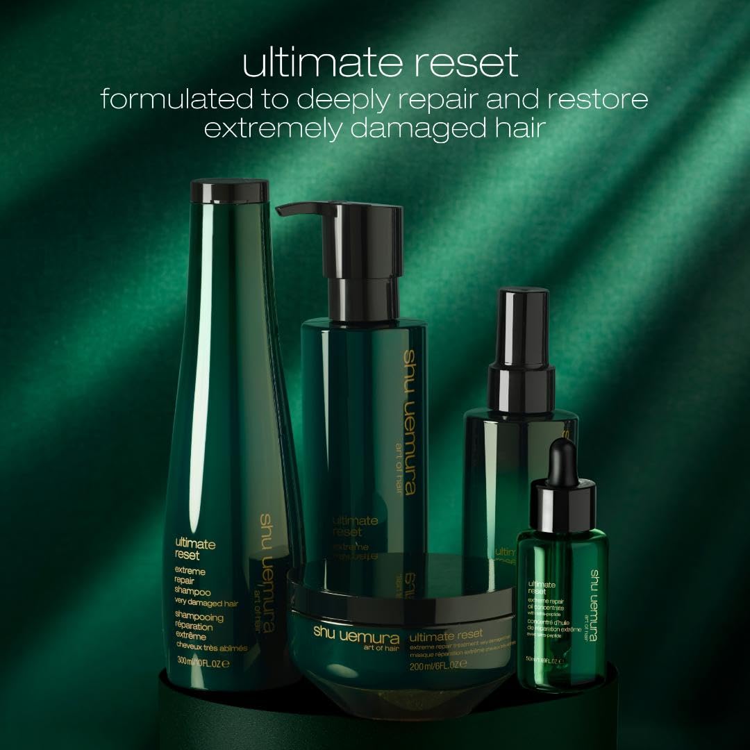 shu uemura finished styled hair on model illustrating amplified shine and smoothness