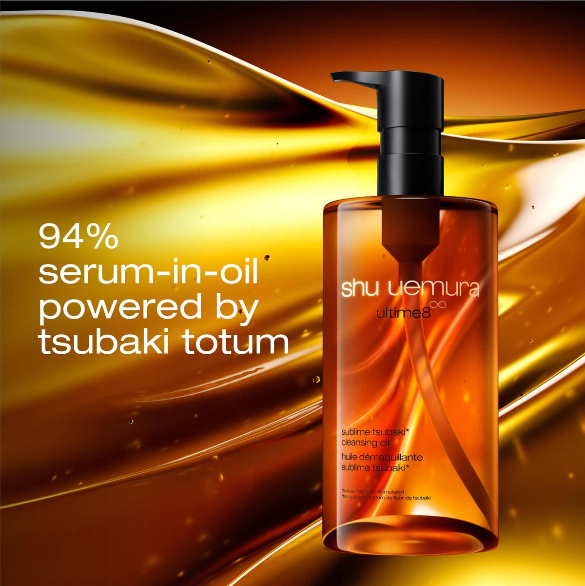 shu uemura bottle in hand to show product scale and convenient 15.2 oz size