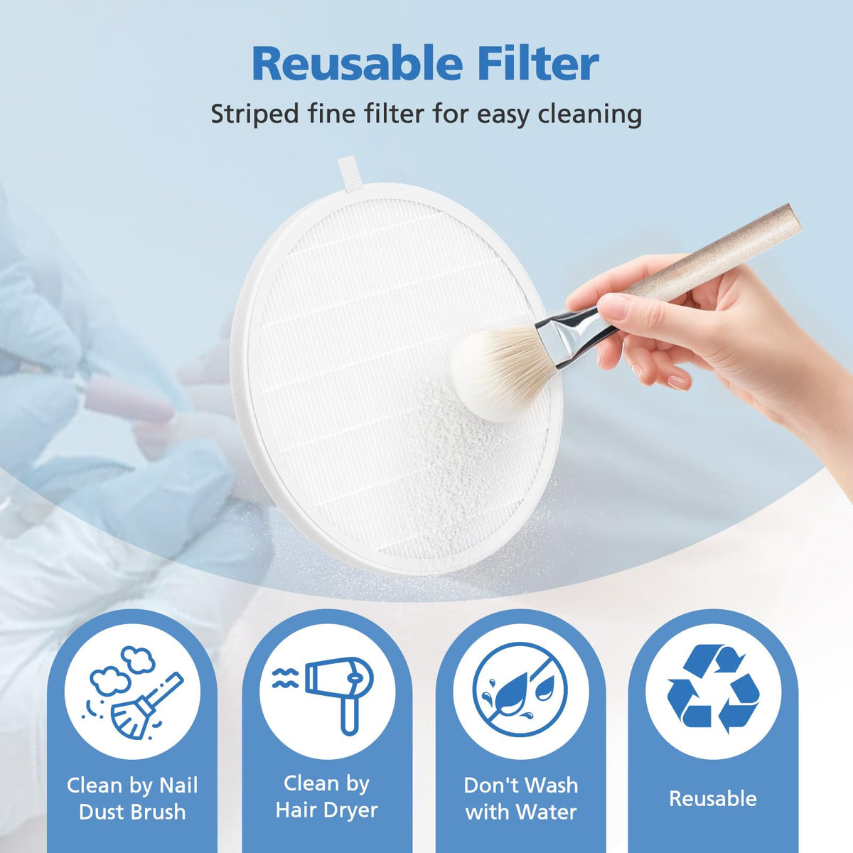ShufudeJa four replacement filters arranged flatlay for convenient rotation and storage