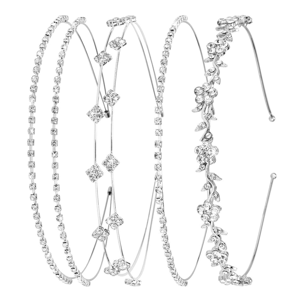 shuielai front view of four silver headbands showcasing set and sparkle